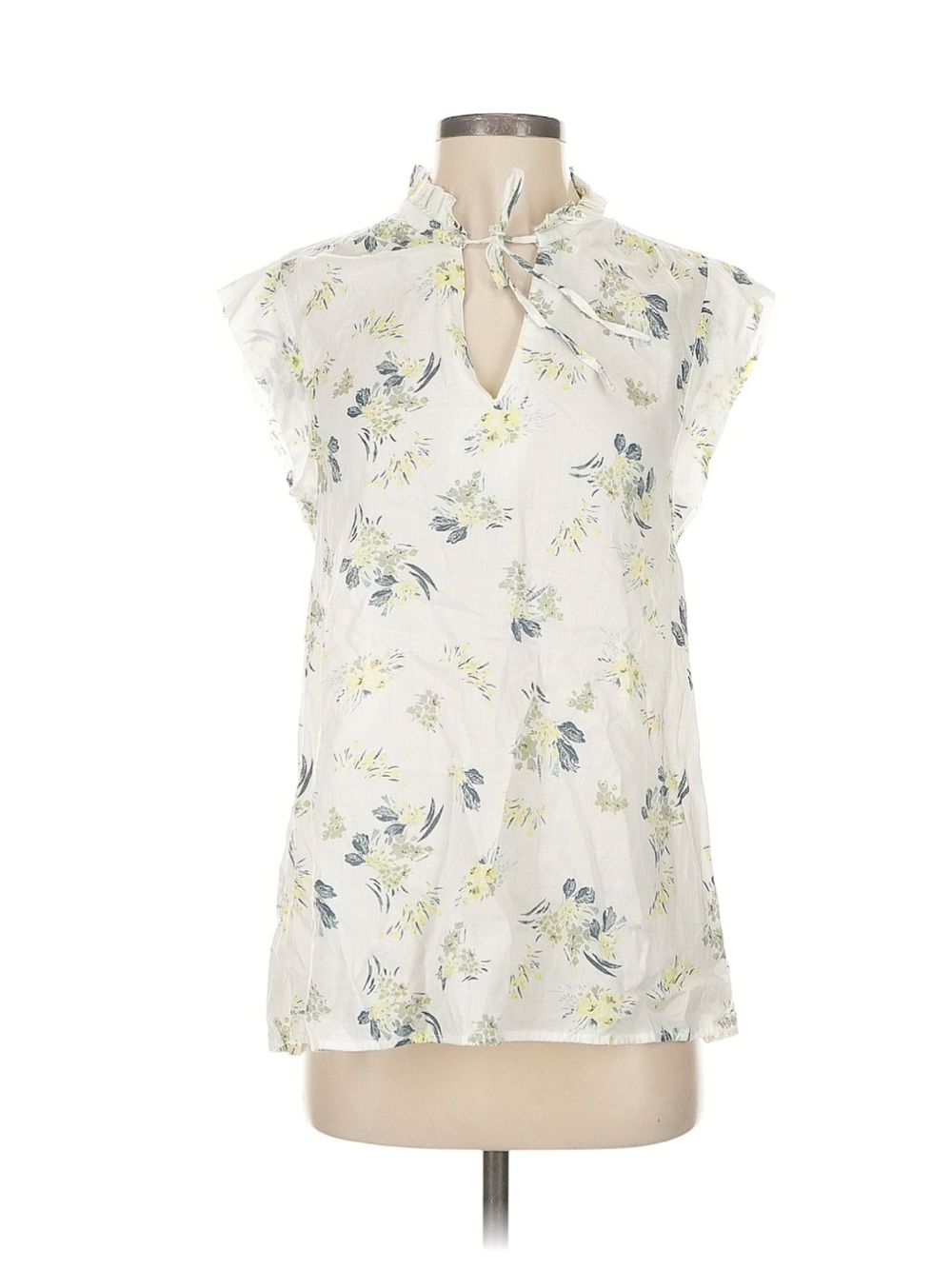Carve Designs White Floral Tie-Neck Sleeveless Blouse, size S, EUC